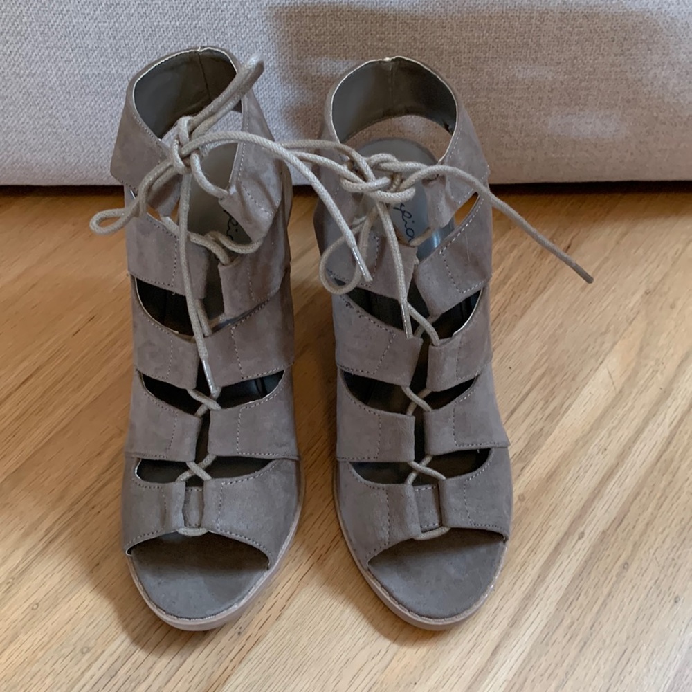 Taupe Lace Up Heels